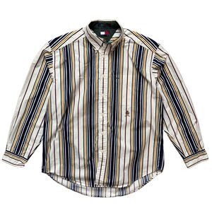 Vintage 90s Tommy Hilfiger Dress Shirt Size M Vertical Color Stripes Lion Crest